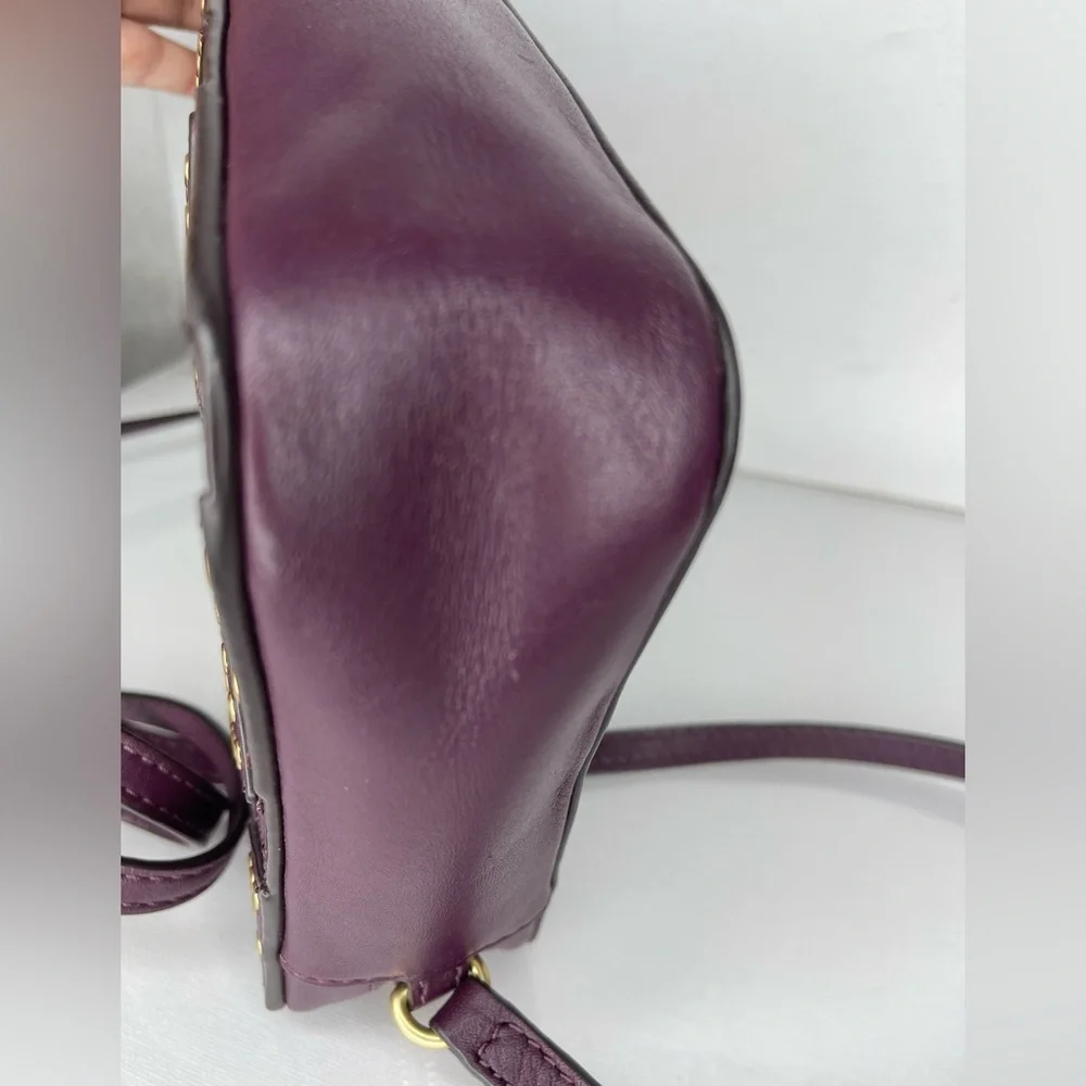 Michael Kors Studded Leather Crossbody Bag Plum Burgundy Gold Tone